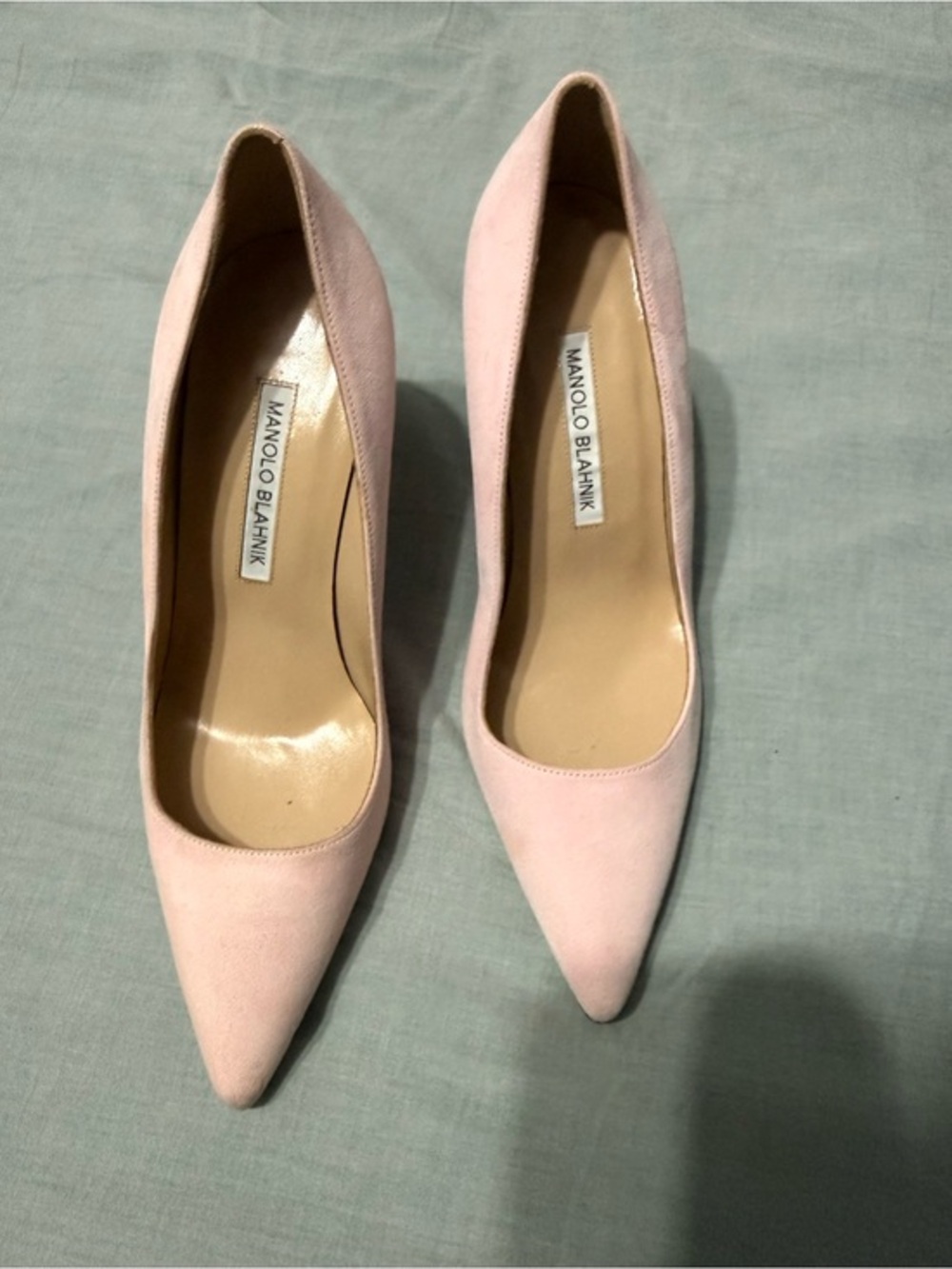 Manolo Blahnik Pale Pink Suede Pointed-Toe Pumps
